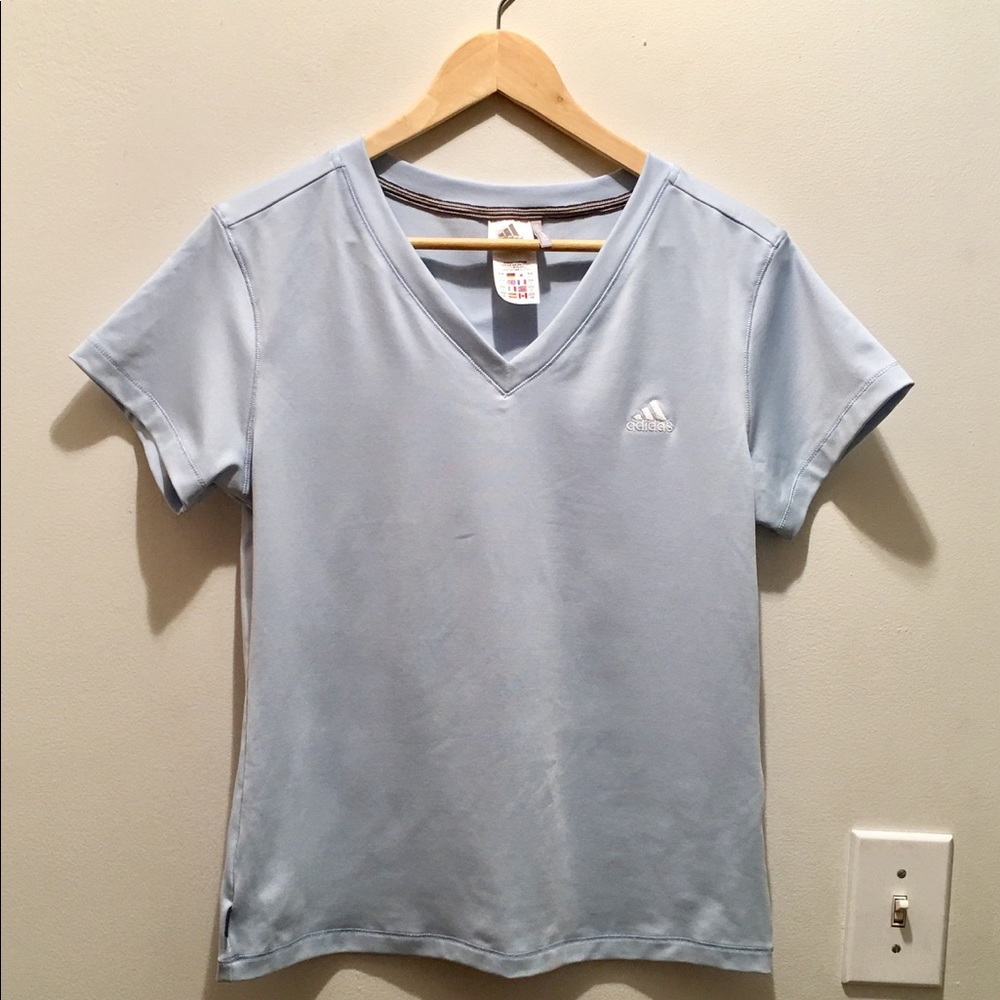 Adidas Short Sleeve V-neck Tee Large Blue